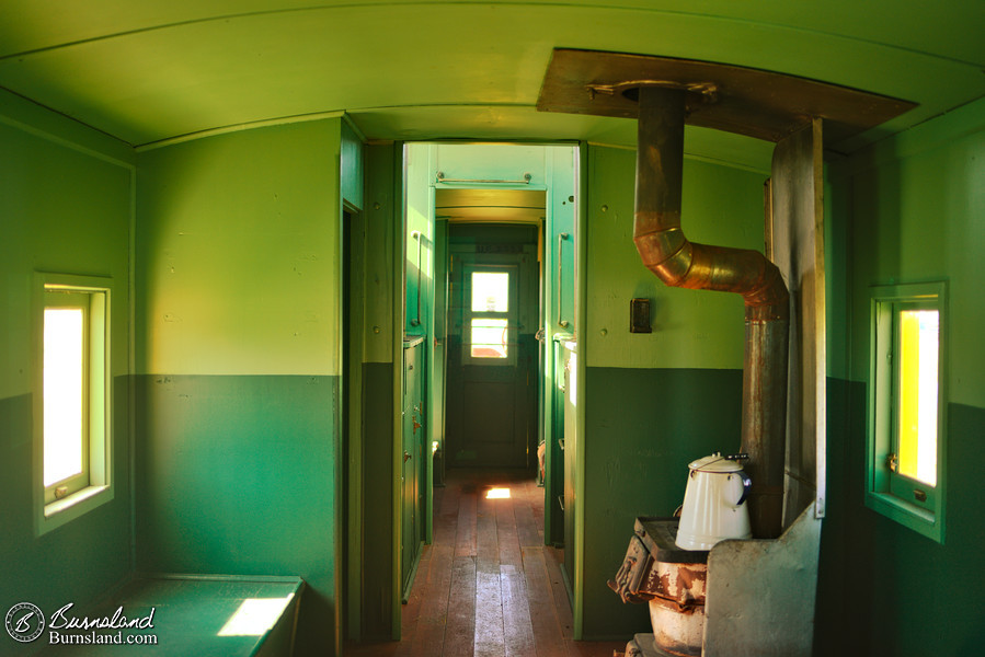 Inside the caboose in Ellsworth, Kansas