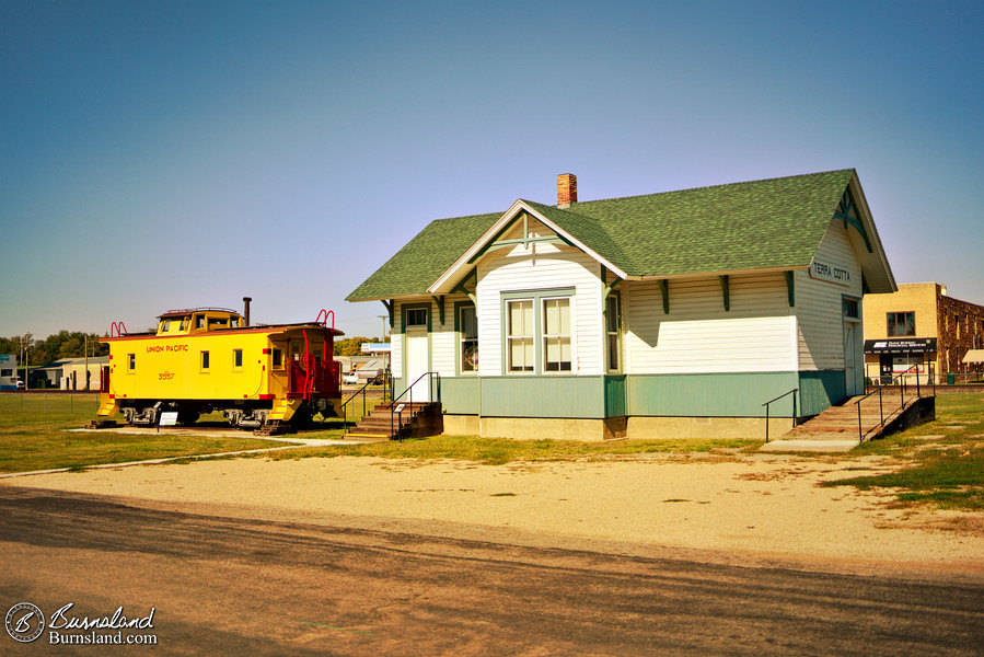 Railroad depot and caboose in Ellsworth, Kansas