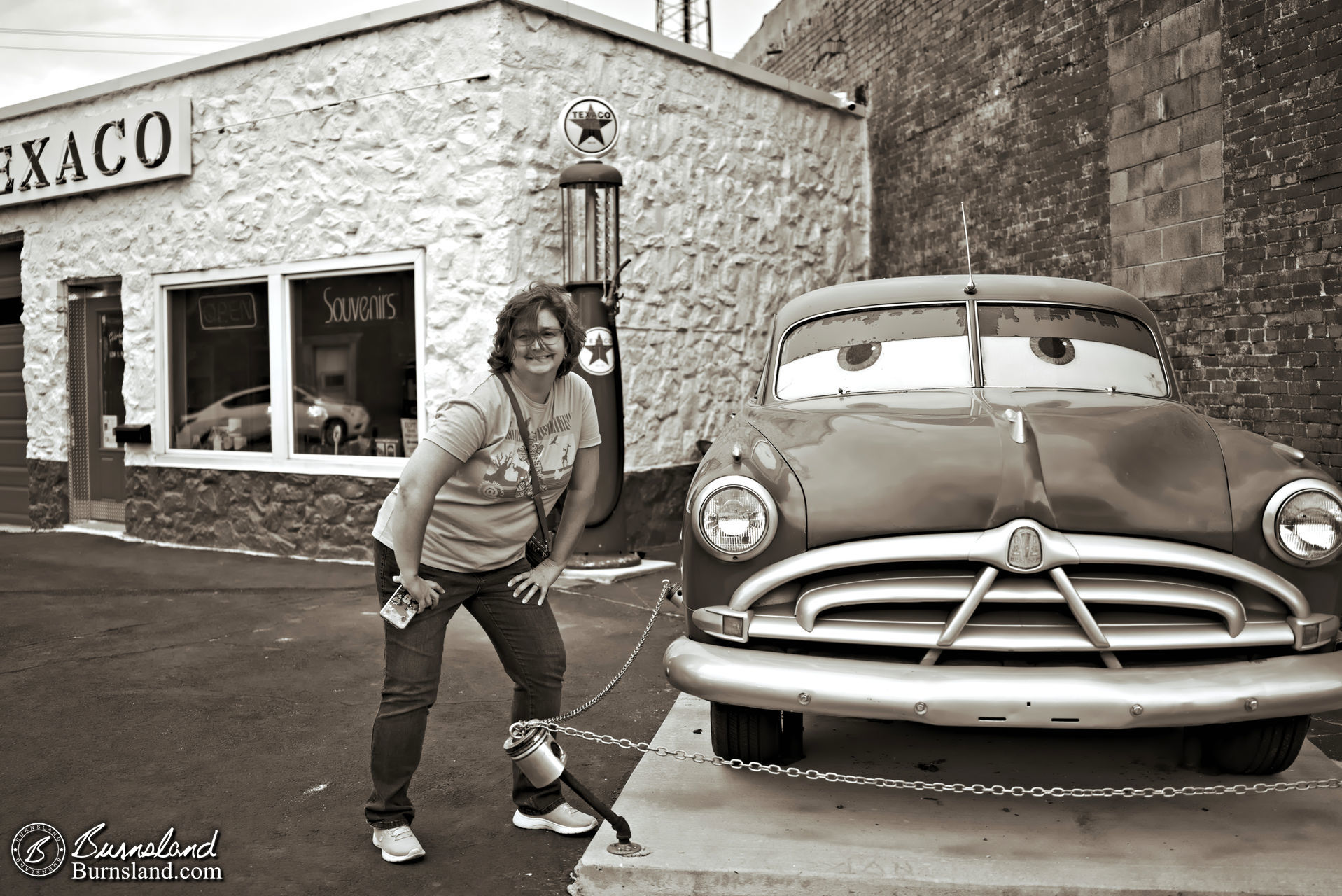 Laura and Doc Hudson at Texaco on Route 66 in Galena, Kansas