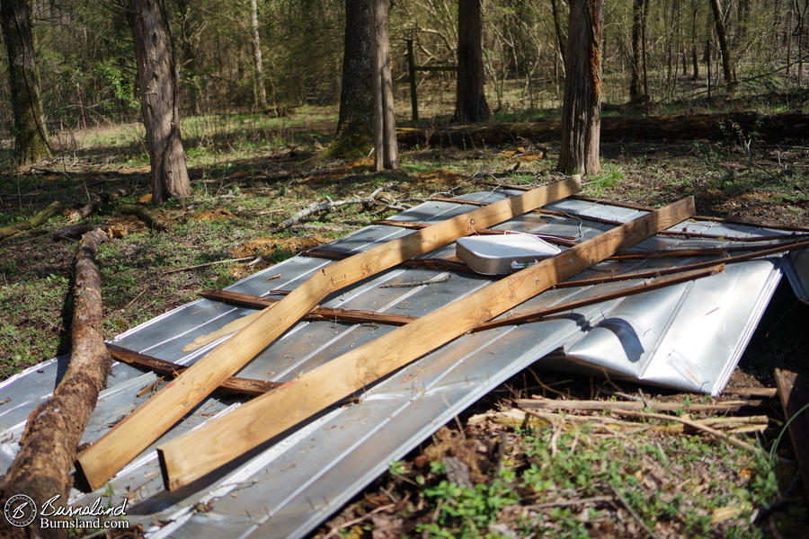 More of the roof, a fan, and a tree limb