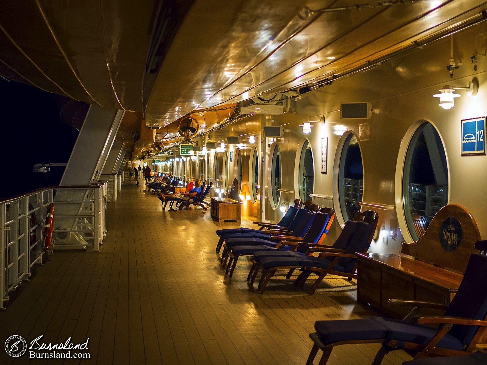 The Deck 4 Promenade of the Disney Dream cruise ship is a nice place to spend some quiet, relaxing time, especially at night.