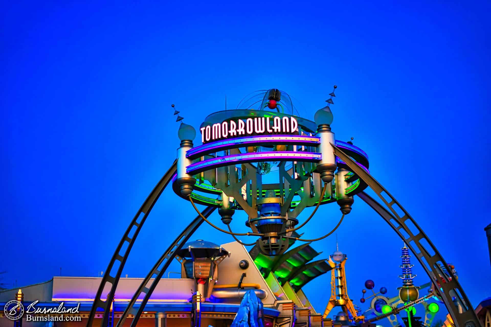 Tomorrowland in the evening in the Magic Kingdom at Walt Disney World