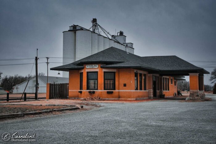 The train station at Sterling, Kansas, stands out against a gray sky. But things were not as bleak as this photo might make them seem.