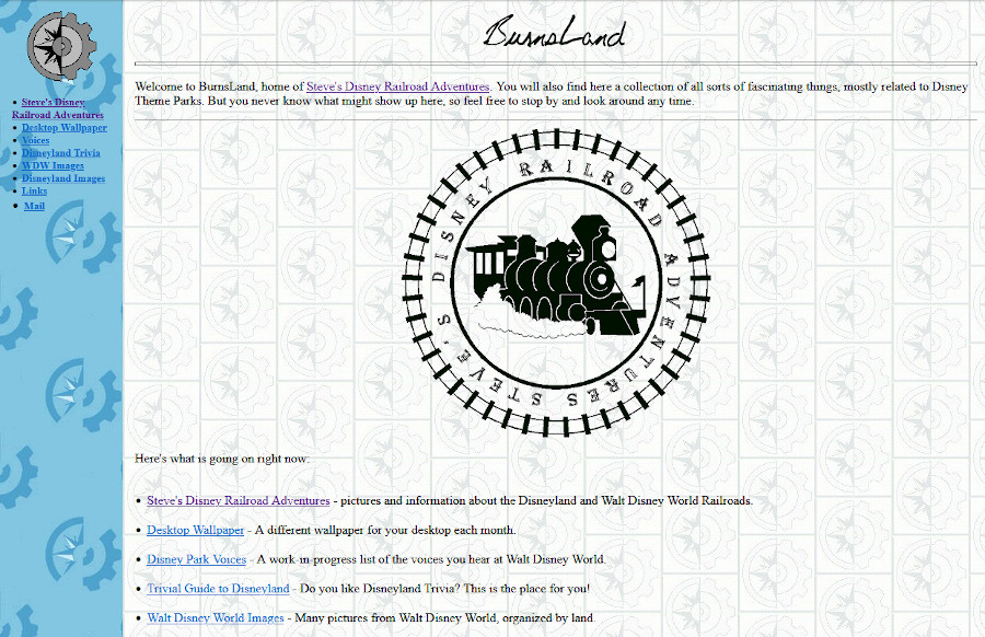 The Burnsland website as it appeared twenty years ago