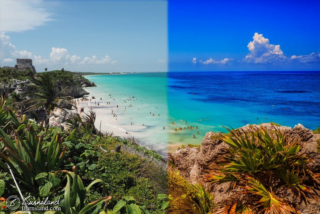 Up Above the Beach at Tulum - before and after