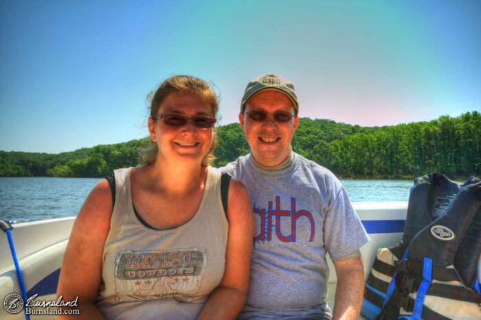 The two of us on a boat in Kentucky Lake