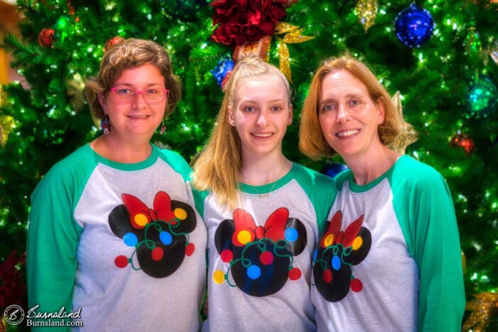 Girls in matching shirts on a Christmas Disney Cruise