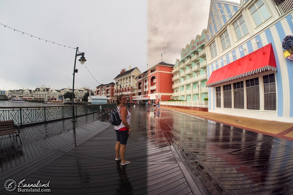 Walt Disney World Boardwalk after the Rain before-and-after