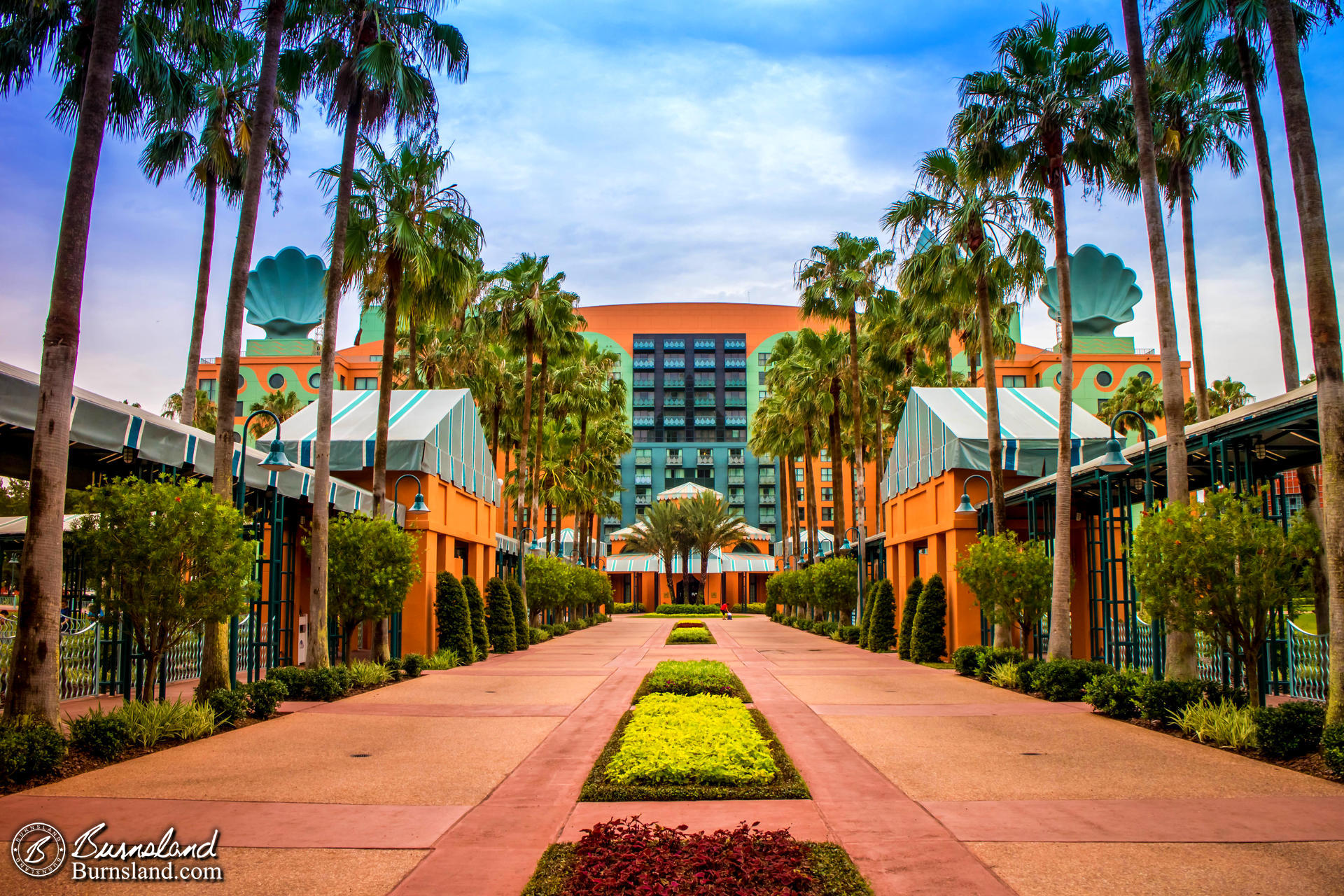 The walkway between the Walt Disney World Swan and Dolphin hotels offers this interesting view of the Swan