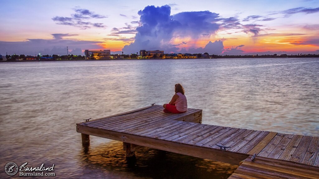 Laura on the dock at sunset