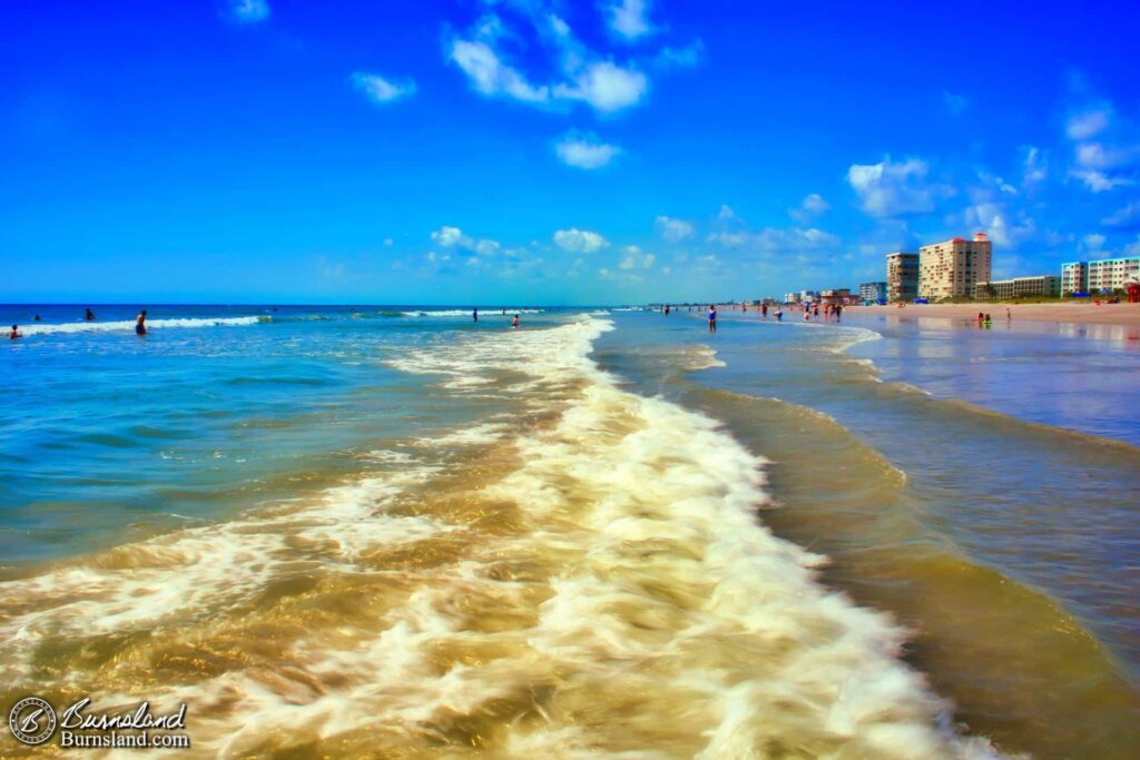 motion blur on waves rolling in onto the shore at Lori Wilson Park in Cocoa Beach, Florida